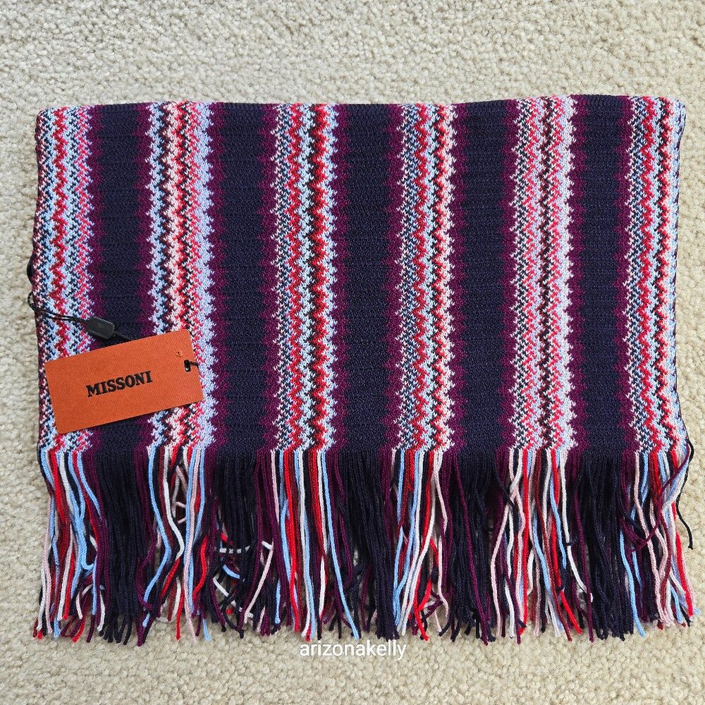 NWT Missoni Zig Zag Scarf Purple Red Blue